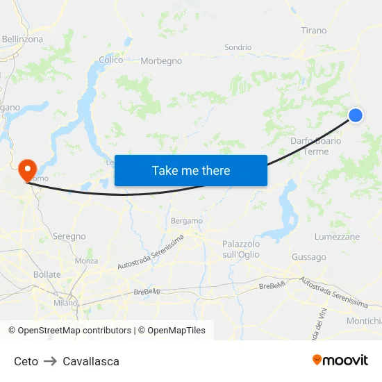 Ceto to Cavallasca map