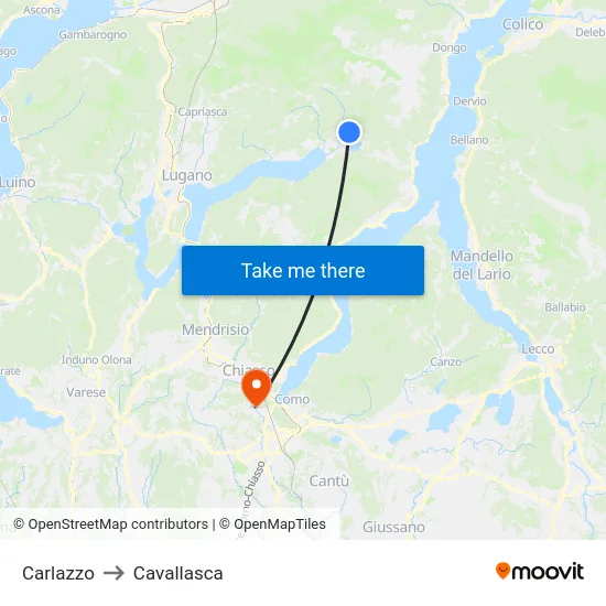 Carlazzo to Cavallasca map