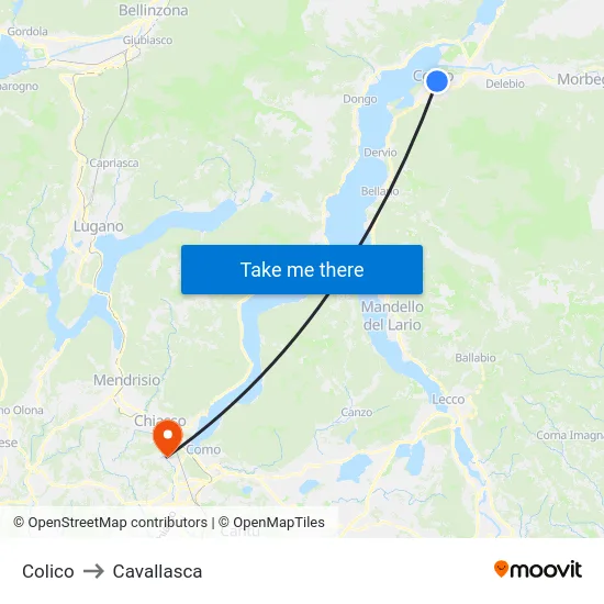Colico to Cavallasca map