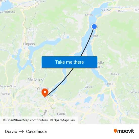 Dervio to Cavallasca map