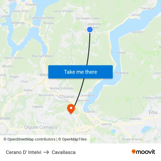 Cerano D' Intelvi to Cavallasca map
