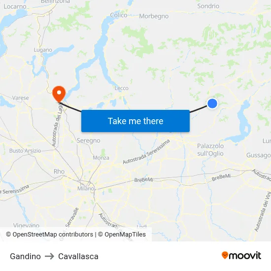 Gandino to Cavallasca map