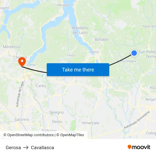 Gerosa to Cavallasca map