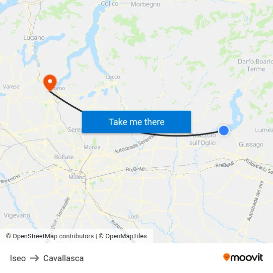Iseo to Cavallasca map