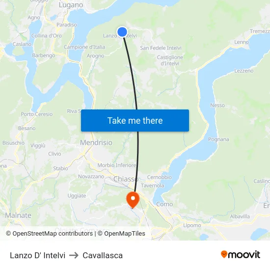 Lanzo d'Intelvi to Cavallasca map