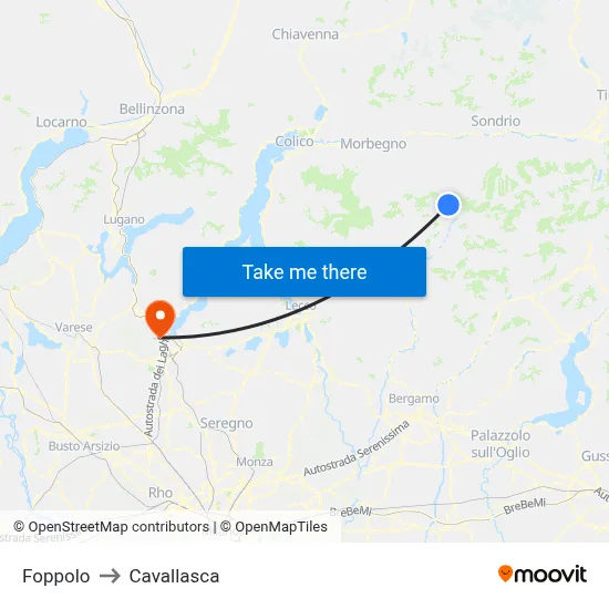 Foppolo to Cavallasca map