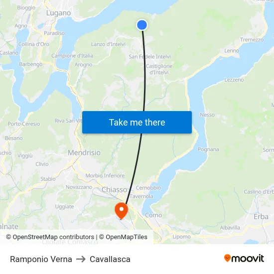 Ramponio Verna to Cavallasca map