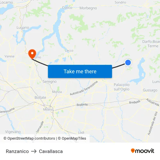 Ranzanico to Cavallasca map