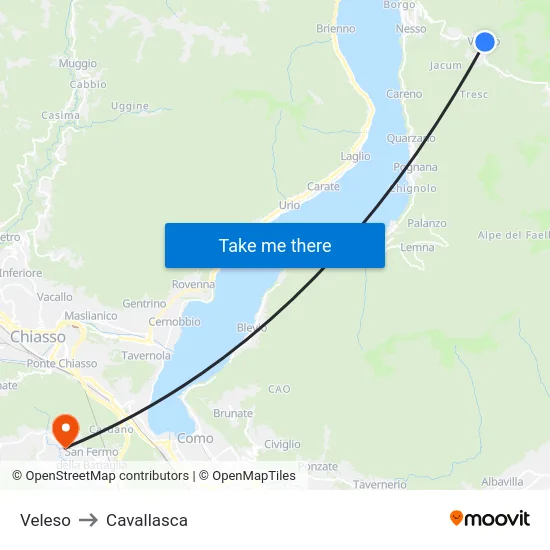 Veleso to Cavallasca map