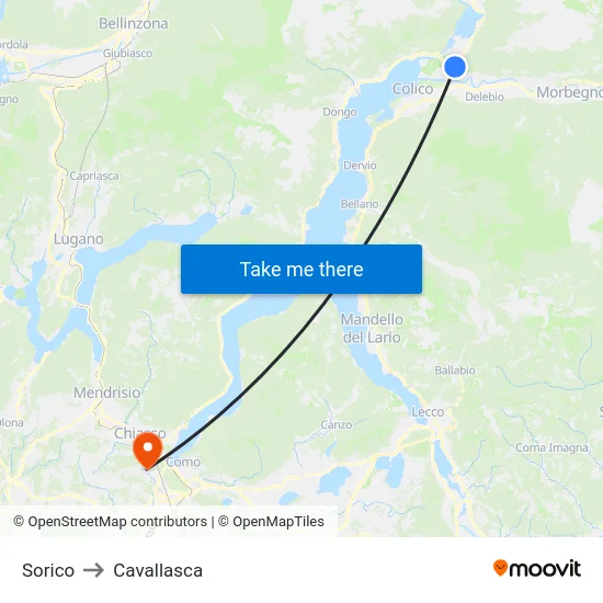Sorico to Cavallasca map