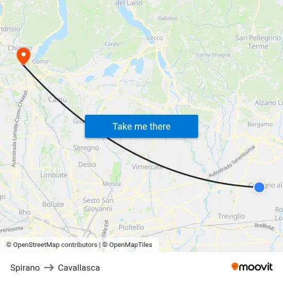 Spirano to Cavallasca map