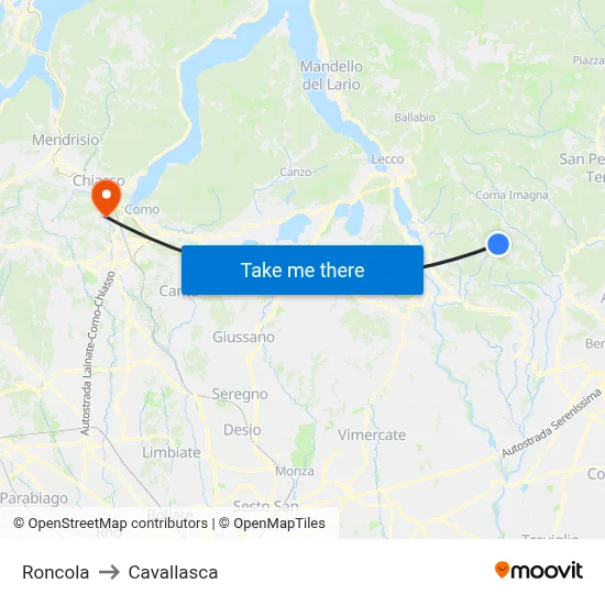 Roncola to Cavallasca map