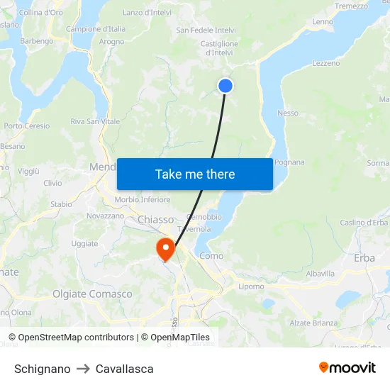 Schignano to Cavallasca map