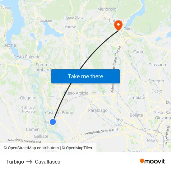 Turbigo to Cavallasca map
