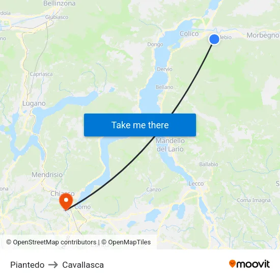 Piantedo to Cavallasca map