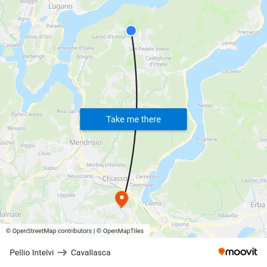 Pellio Intelvi to Cavallasca map