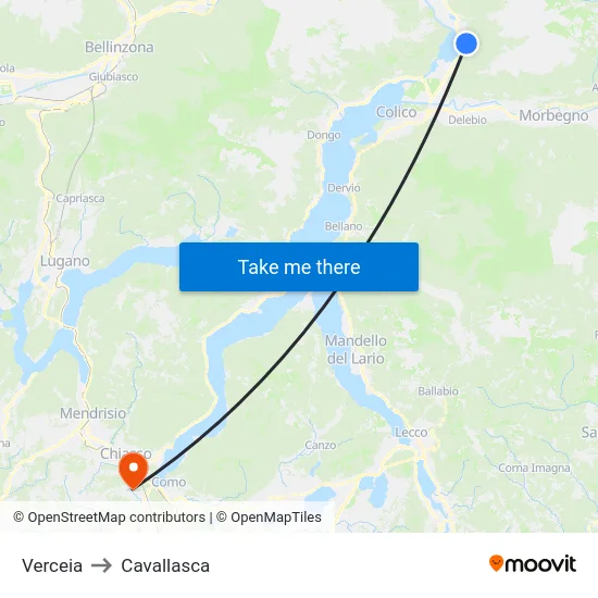 Verceia to Cavallasca map