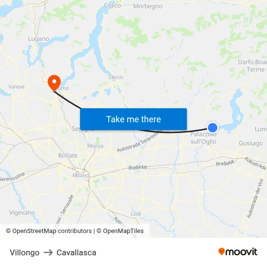 Villongo to Cavallasca map