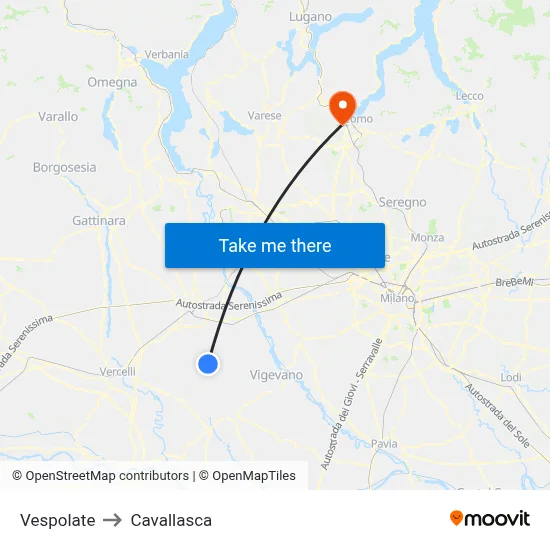 Vespolate to Cavallasca map