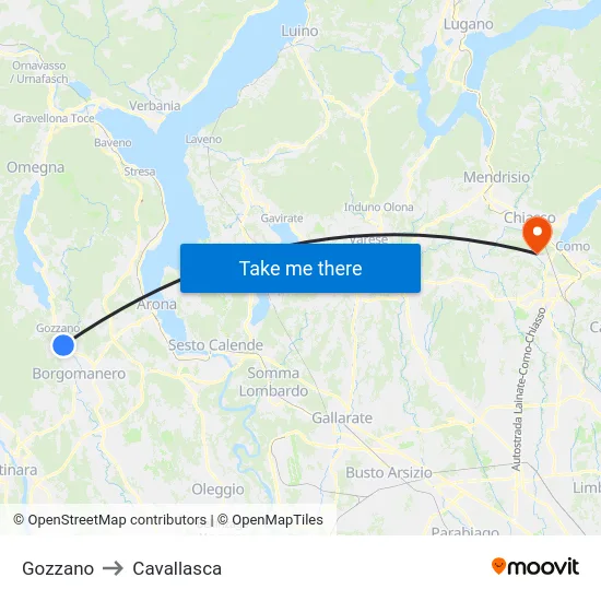 Gozzano to Cavallasca map