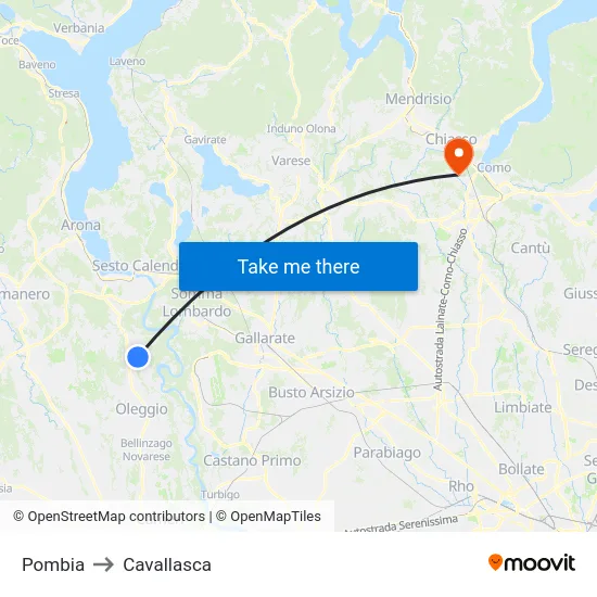 Pombia to Cavallasca map