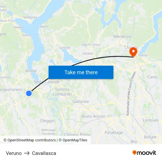 Veruno to Cavallasca map