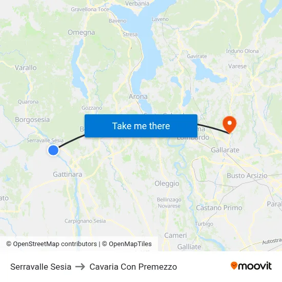 Serravalle Sesia to Cavaria Con Premezzo map