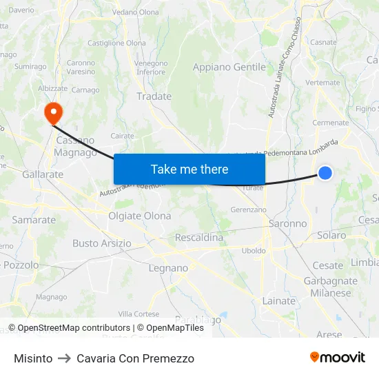 Misinto to Cavaria con Premezzo map