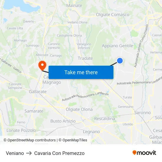 Veniano to Cavaria Con Premezzo map
