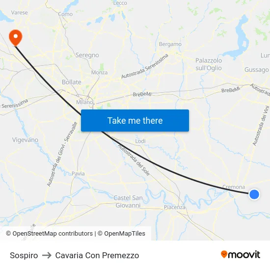 Sospiro to Cavaria con Premezzo map