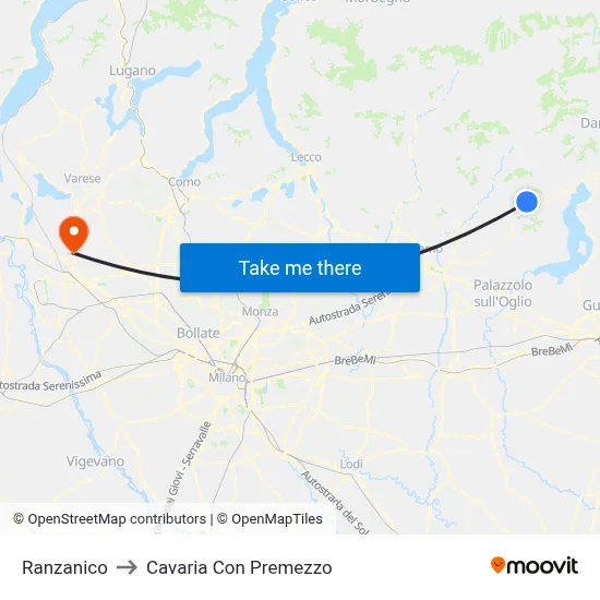 Ranzanico to Cavaria con Premezzo map