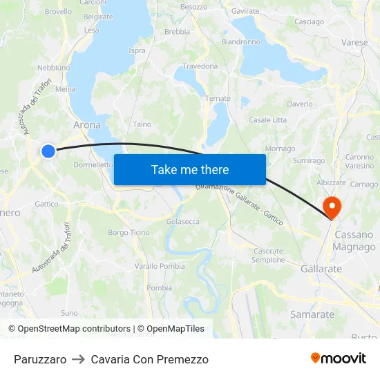 Paruzzaro to Cavaria Con Premezzo map