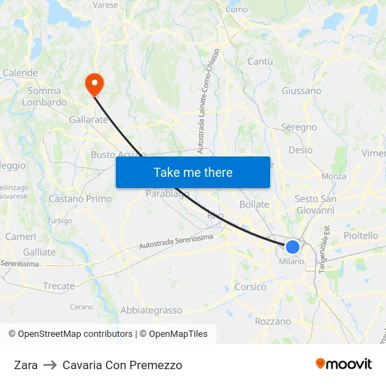 Zara to Cavaria con Premezzo map