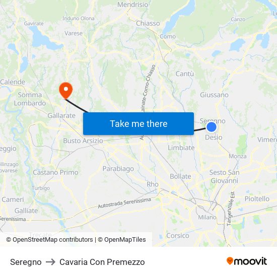 Seregno to Cavaria Con Premezzo map