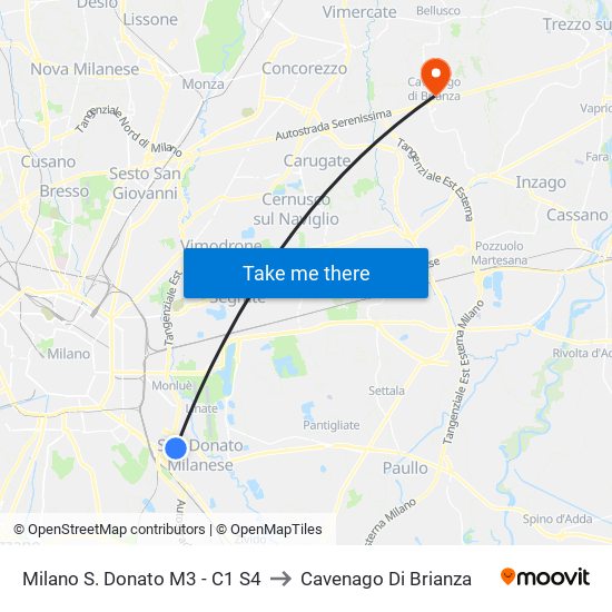 Milano S.Donato M3 - C1 S4 to Cavenago Di Brianza map