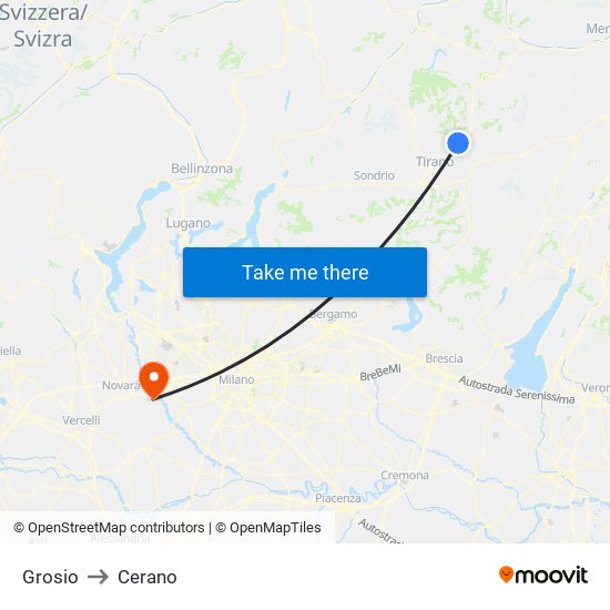 Grosio to Cerano map