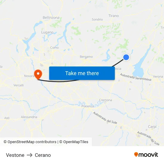 Vestone to Cerano map