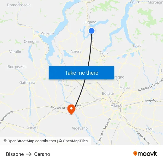 Bissone to Cerano map