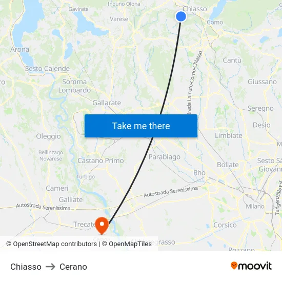 Chiasso to Cerano map