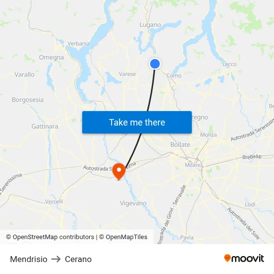 Mendrisio to Cerano map