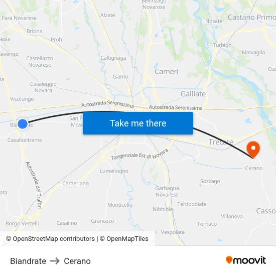 Biandrate to Cerano map