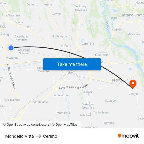 Mandello Vitta to Cerano map