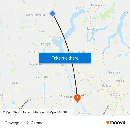 Craveggia to Cerano map