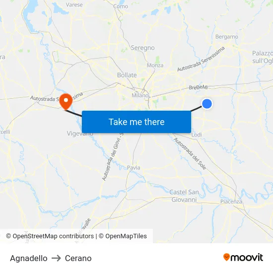 Agnadello to Cerano map