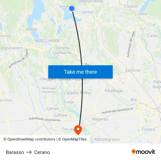 Barasso to Cerano map