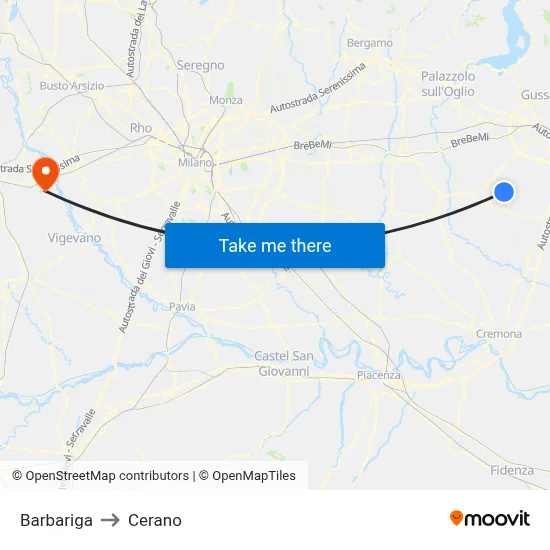 Barbariga to Cerano map