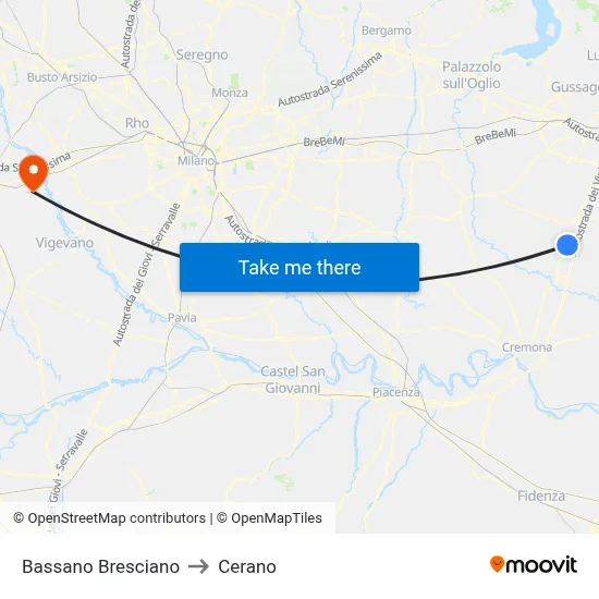 Bassano Bresciano to Cerano map