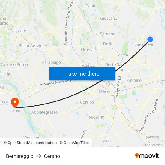 Bernareggio to Cerano map