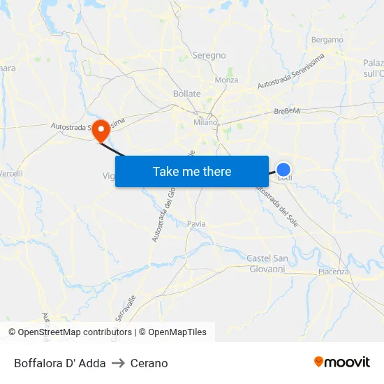 Boffalora D'Adda to Cerano map