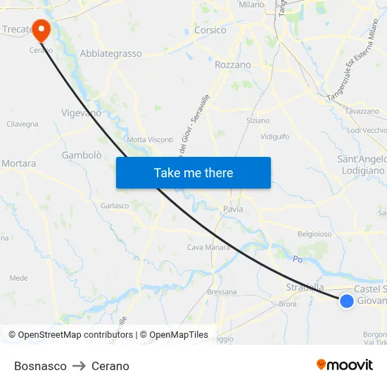 Bosnasco to Cerano map
